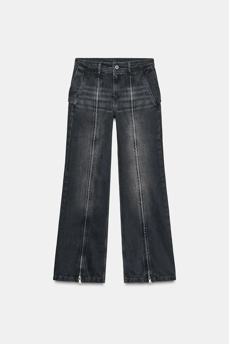 ZW COLLECTION MID-RISE WIDE LEG JEANS WITH ZIPPERS