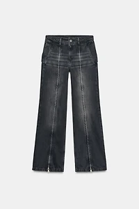 ZW COLLECTION MID-RISE WIDE LEG JEANS WITH ZIPPERS