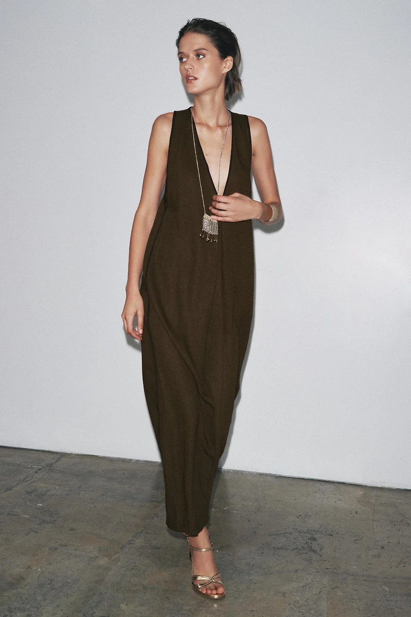 ZW COLLECTION LINEN BLEND MIDI DRESS