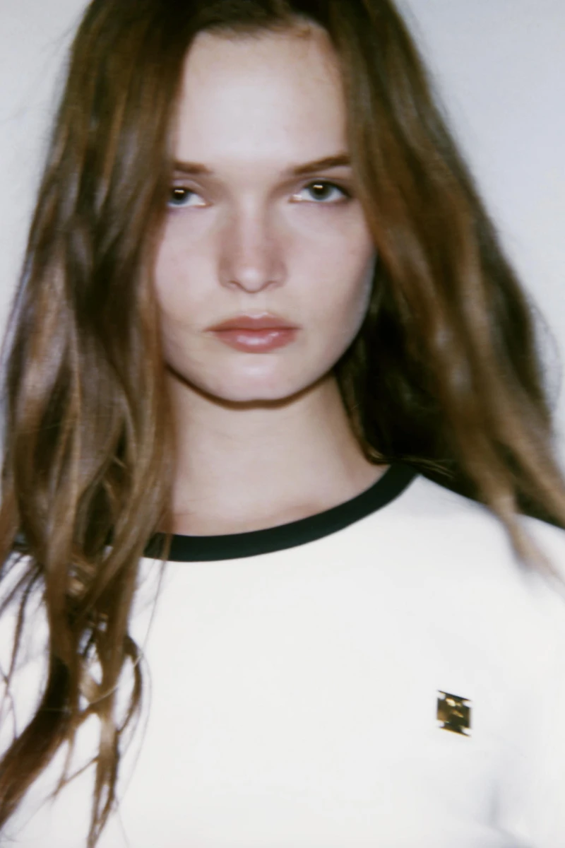 ZARA TRIM T-SHIRT WITH BROOCH