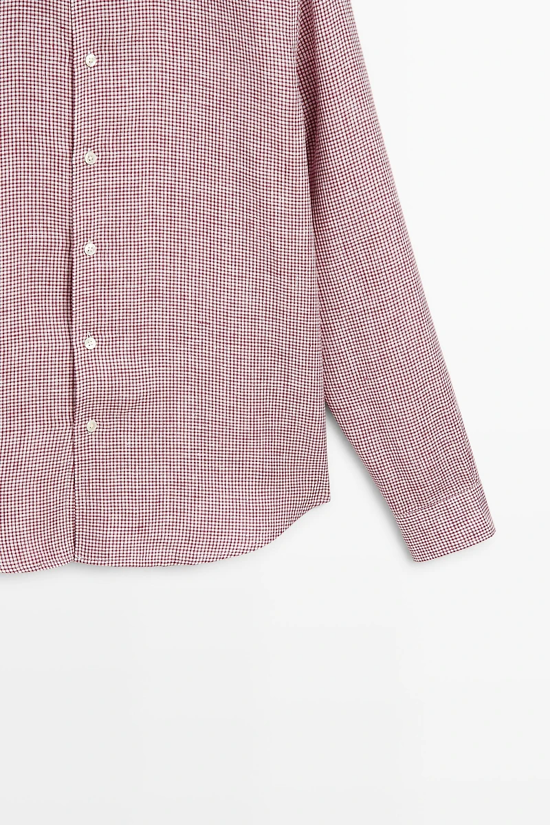100% linen regular fit micro-checked shirt