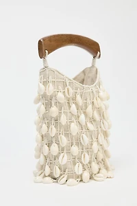 BEADED FABRIC BUCKET BAG