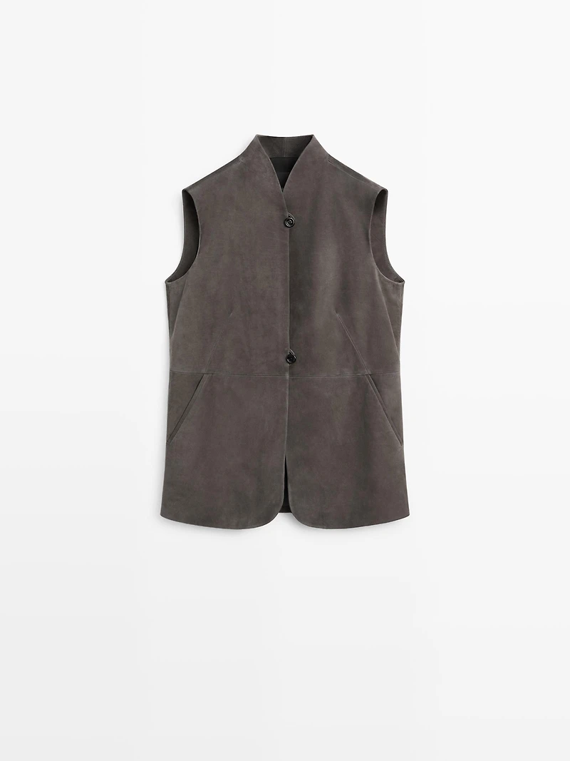 Veste sans manches en cuir à l'aspect velours