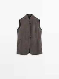 Veste sans manches en cuir à l'aspect velours
