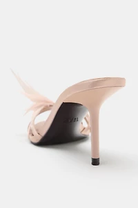 FEATHER DETAIL HEELED SANDALS