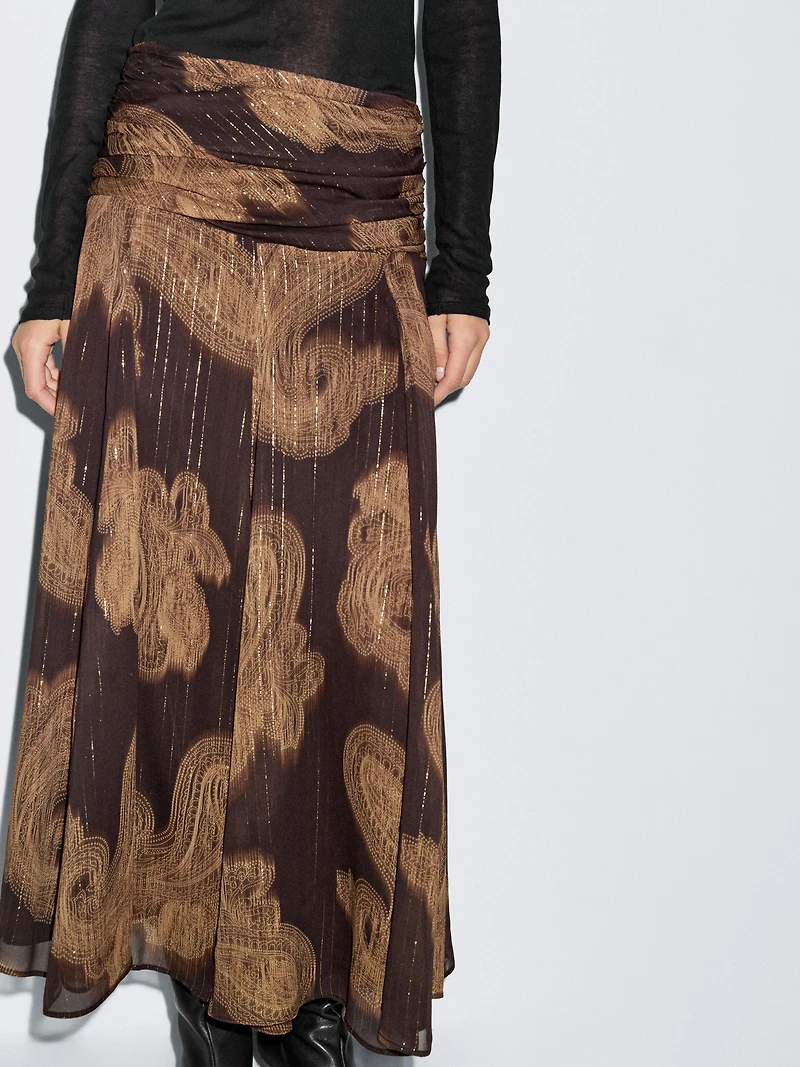 Flowing paisley print midi skirt