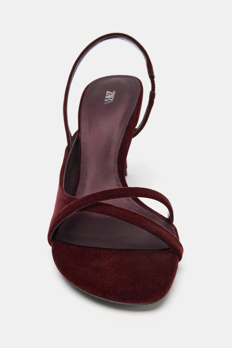 VELVET EFFECT HEELED SANDALS