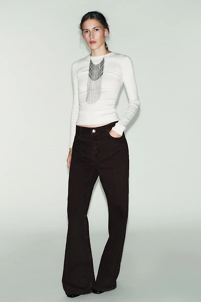 T-SHIRT CÔTELÉ À MANCHES LONGUES