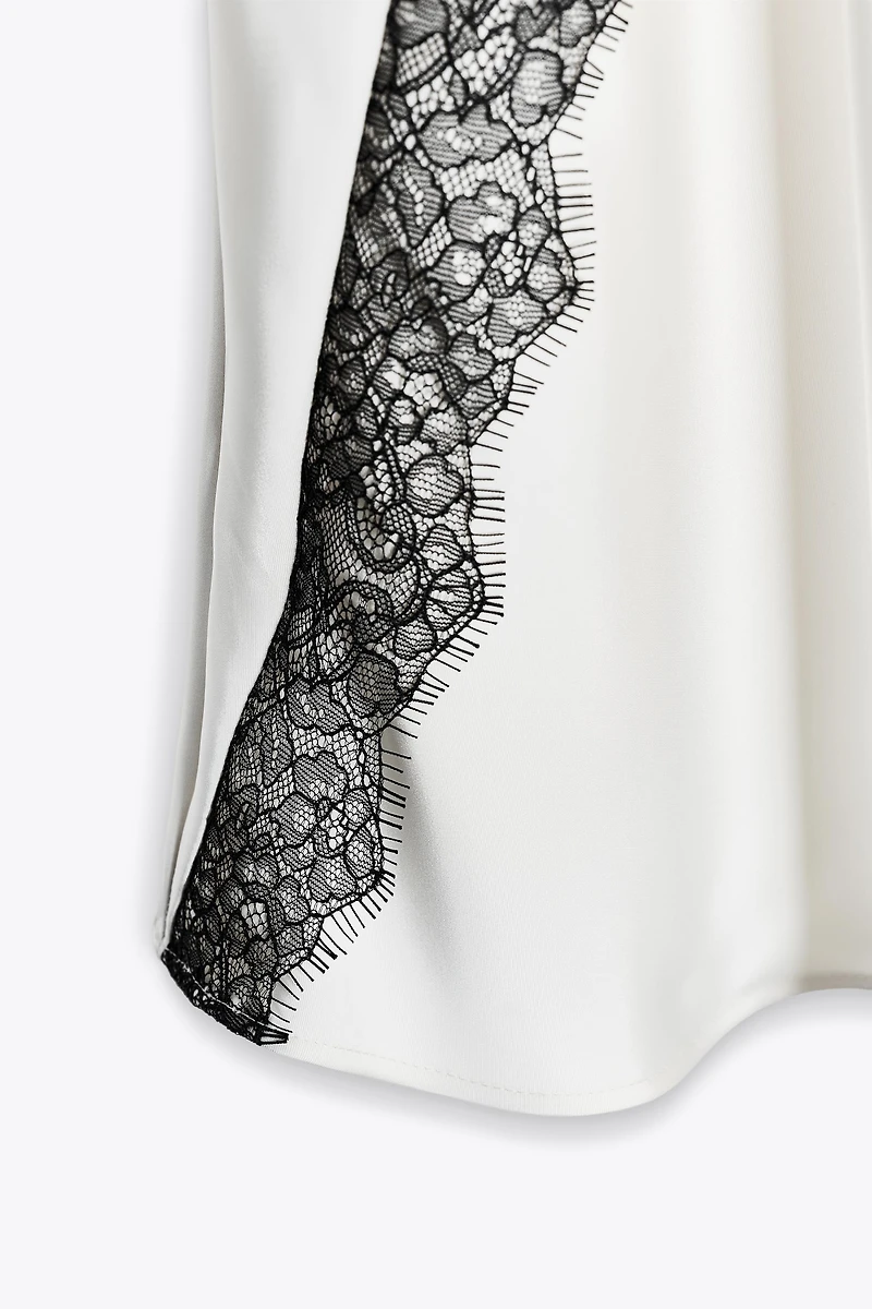 JUPE MIDI SATINÉE DENTELLE