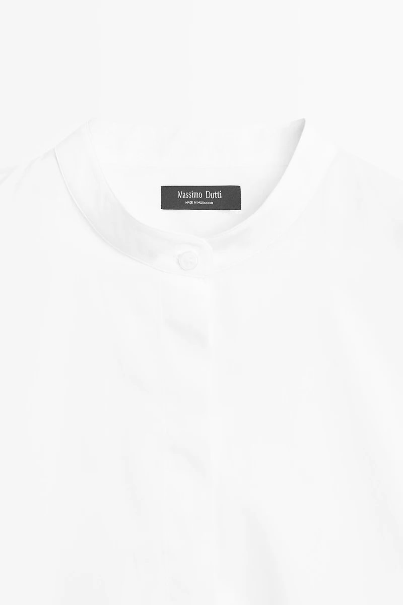 Poplin shirt with stand collar