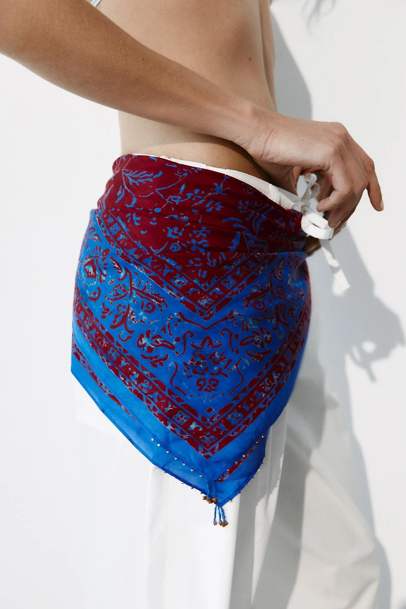 BEADED VISCOSE SILK PRINTED SCARF