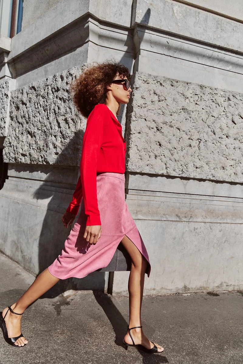 FAUX SUEDE MIDI SKIRT