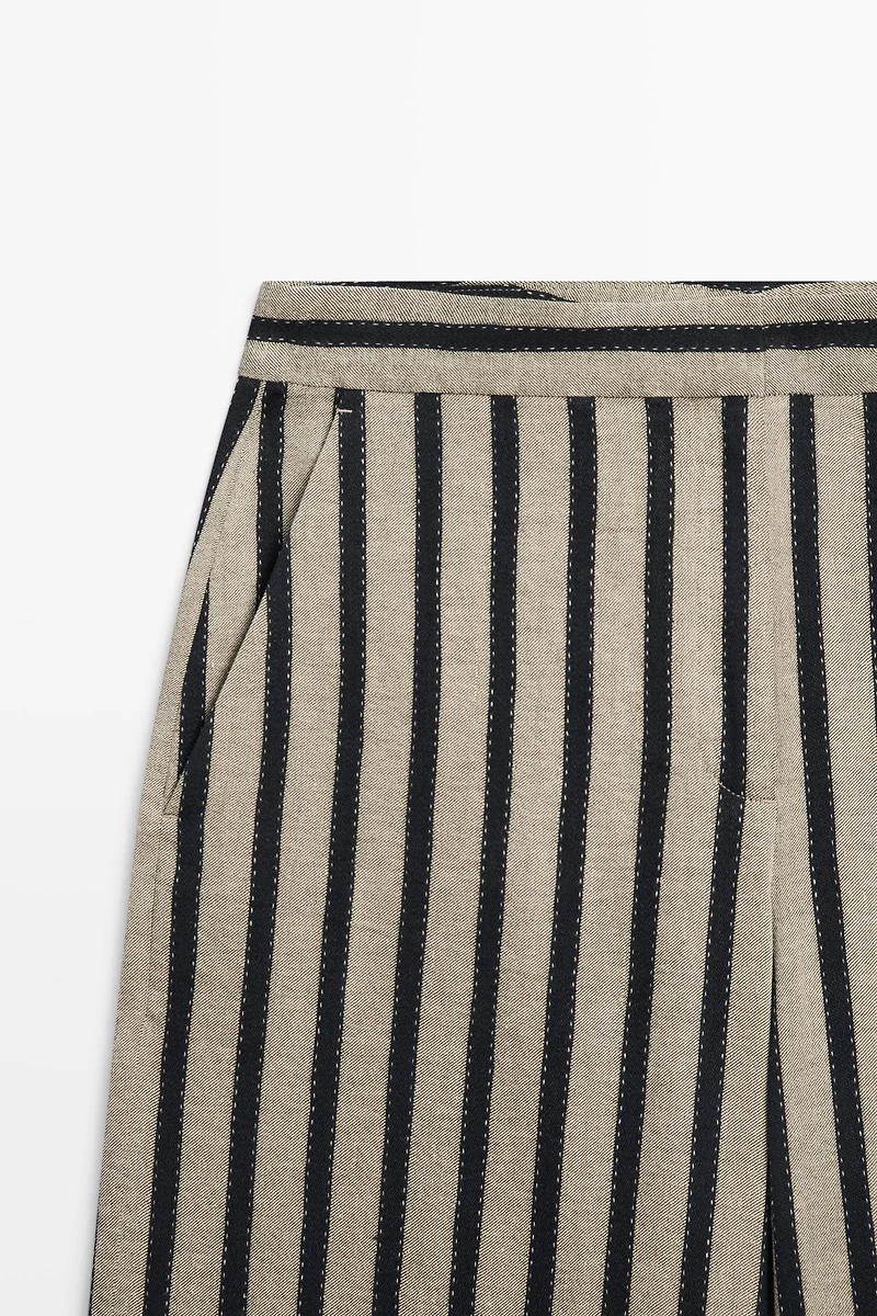 Striped wide-leg linen blend pants