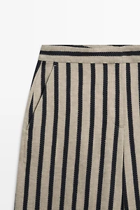 Striped wide-leg linen blend pants