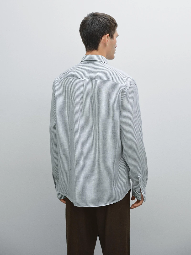 Chemise lin regular à rayures