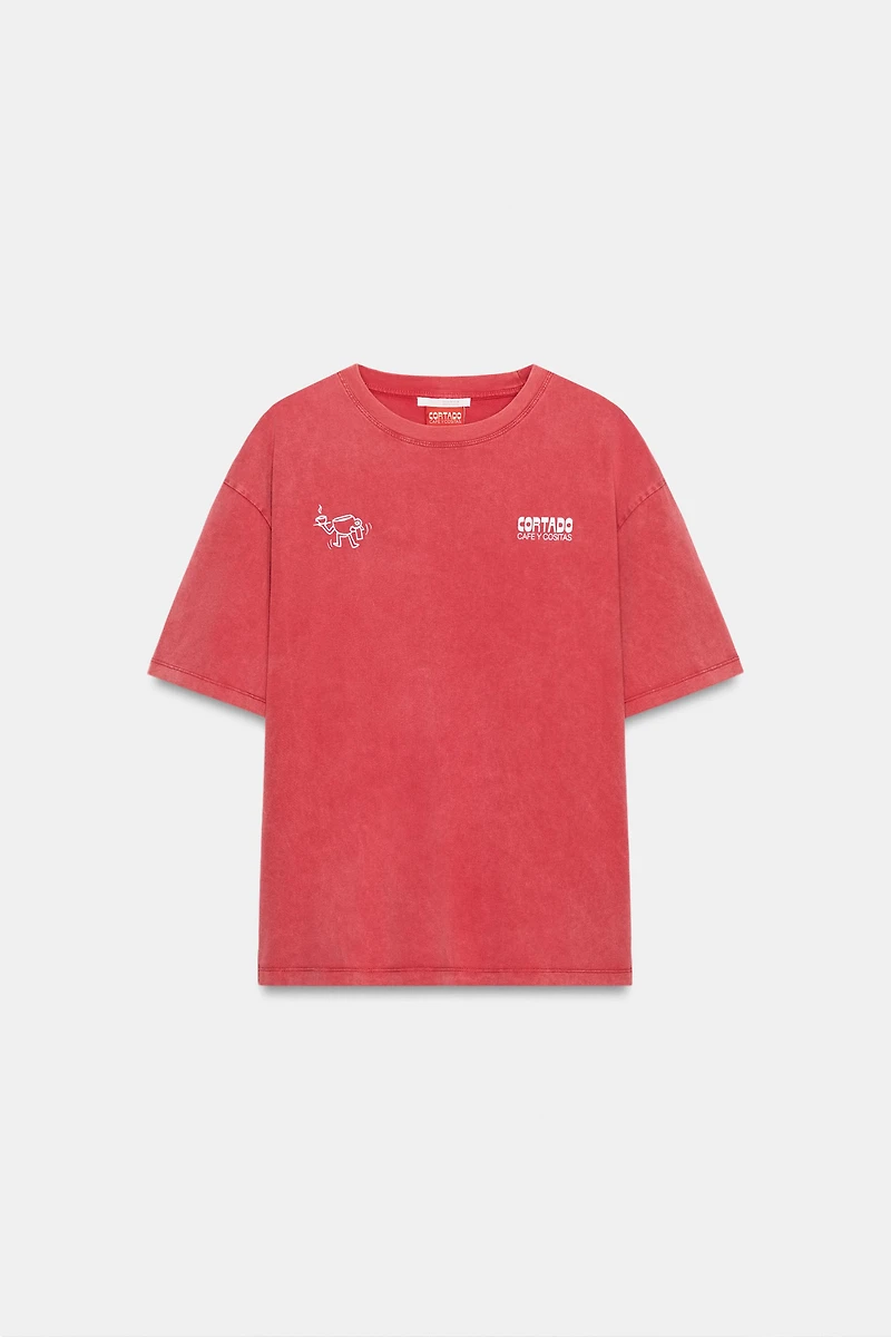 CUT PRINT WASHED EFFECT T-SHIRT