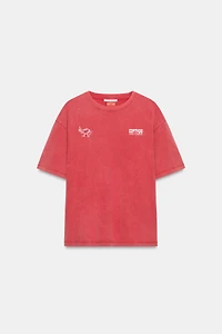 CUT PRINT WASHED EFFECT T-SHIRT