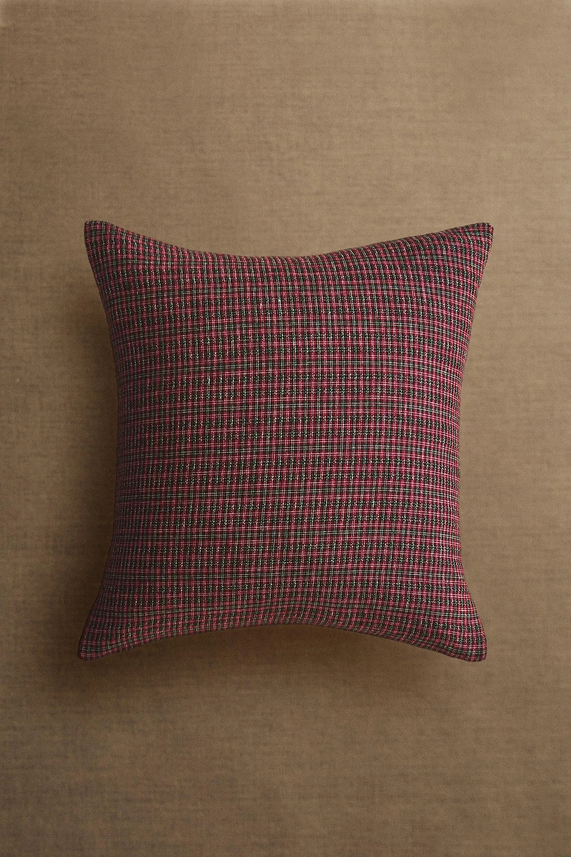 LINEN CHECK CHRISTMAS THROW PILLOW COVER