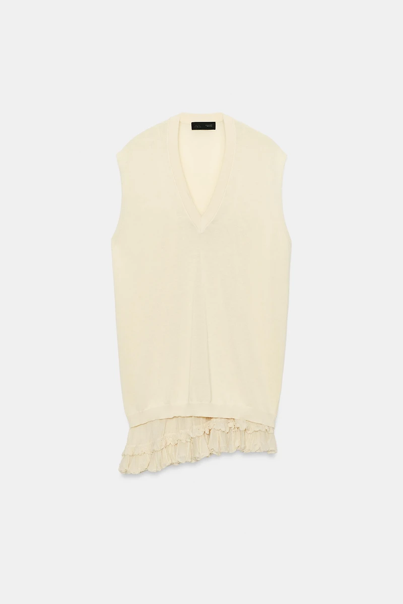 LONG COMBINATION KNIT VEST