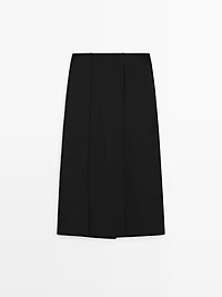 Straight fit wool blend midi skirt with slit