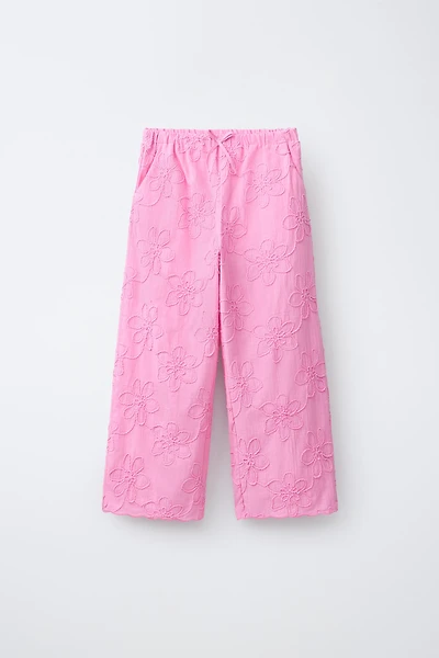 EMBROIDERED FLORAL WIDE LEG PANTS