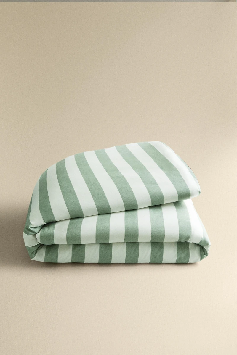FADED COTTON STRIPED DUVET COVER