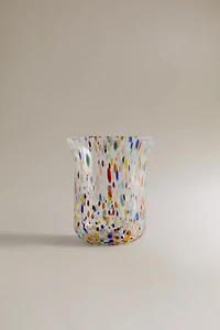 BLOWN GLASS TUMBLER WITH SPECKLED DESIGN