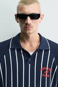 KNIT STRIPED POLO SHIRT WITH EMBROIDERED PATCH