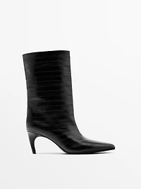 Embossed leather high-heel ankle boots
