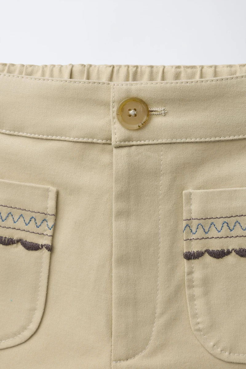 EMBROIDERED POCKET PANTS