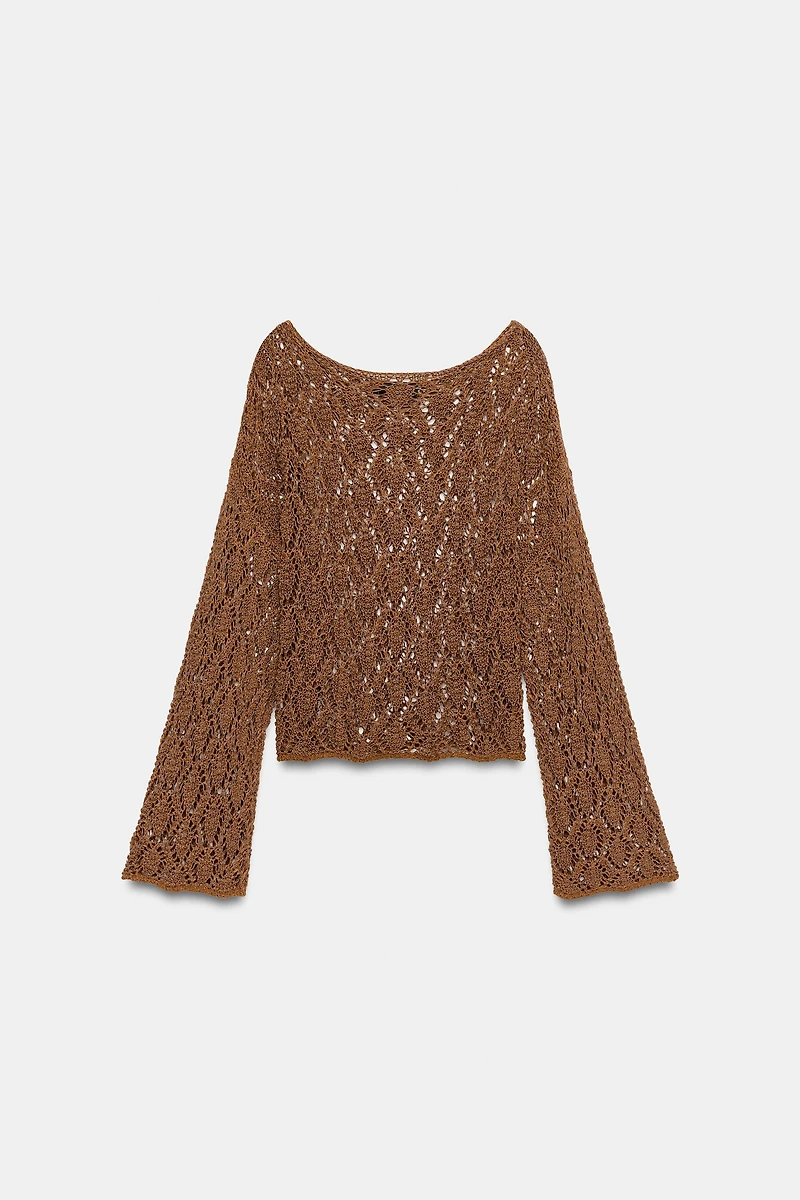 OPEN-KNIT BELL SLEEVE JUMPER