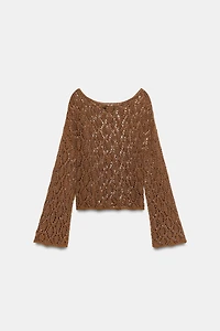 OPEN-KNIT BELL SLEEVE JUMPER