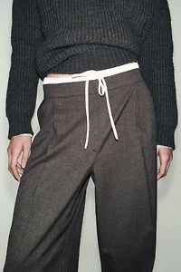 WIDE LEG DOUBLE WAISTBAND HOUNDSTOOTH PANTS