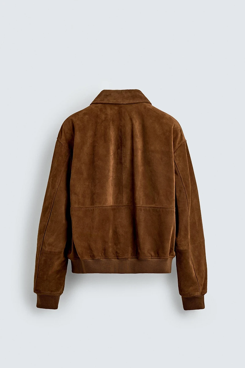 VESTE COURTE COUPE EN CUIR DAIM AARON LEVINE X ZARA
