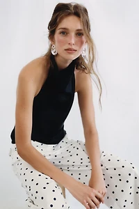 SATIN EFFECT ANIMAL PRINT HALTER TOP
