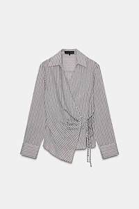 STRIPED WRAP SHIRT WITH BOW