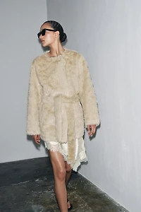 FAUX FUR BELTED JACKET ZW COLLECTION