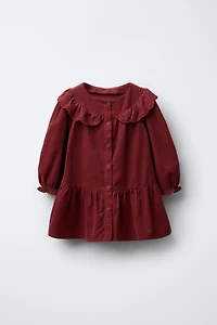 FINE-WALED CORDUROY SCHIFFLY RUFFLE DRESS