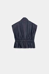 LINEN VEST WITH CONTRASTING TOPSTITCHING
