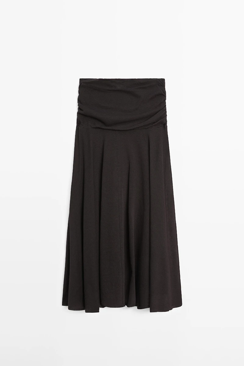 Gathered flared midi skirt