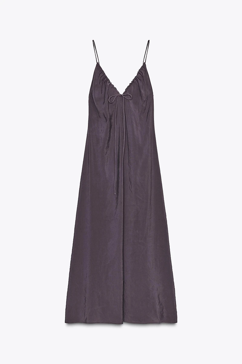 FLOWY RUFFLED V-NECK MIDI DRESS