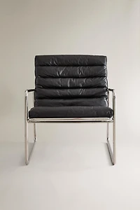 LEATHER AND STAINLESS STEEL ACCENT CHAIR