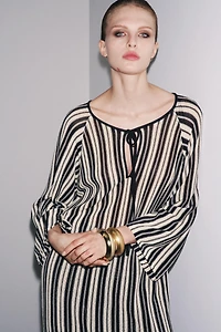 STRIPED KNIT DRESS WITH LINEN
