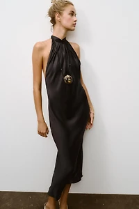 OPEN BACK SATIN MIDI DRESS