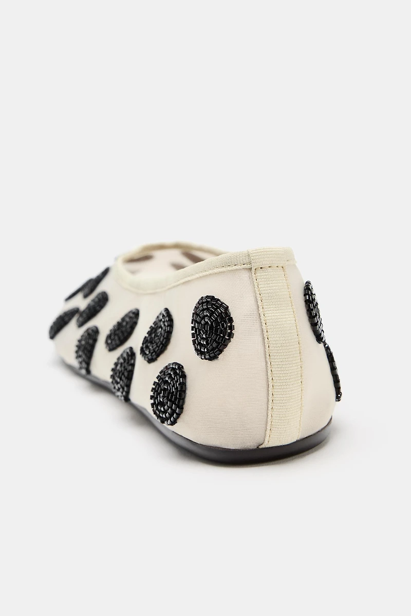 PRINTED BEADED BALLET FLATS