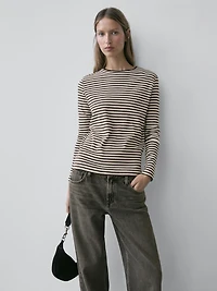 Striped long sleeve T-shirt with contrast detail