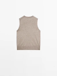 Cropped wool blend waistcoat with a round neck
