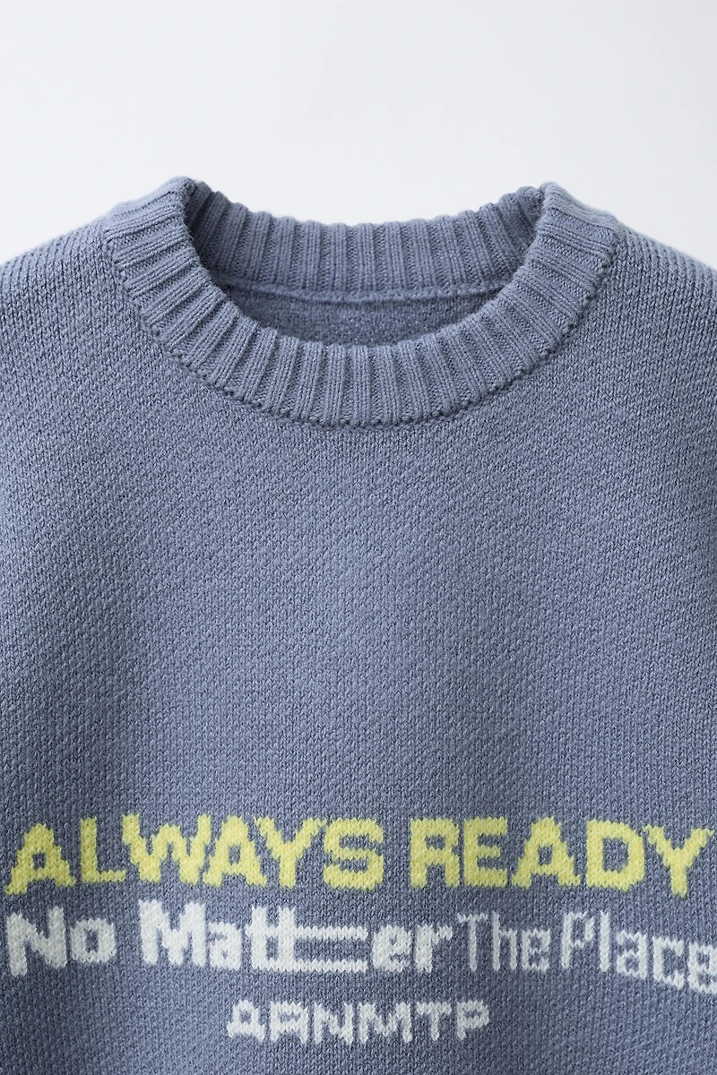KNIT JUMPER WITH PRINTED TEXT