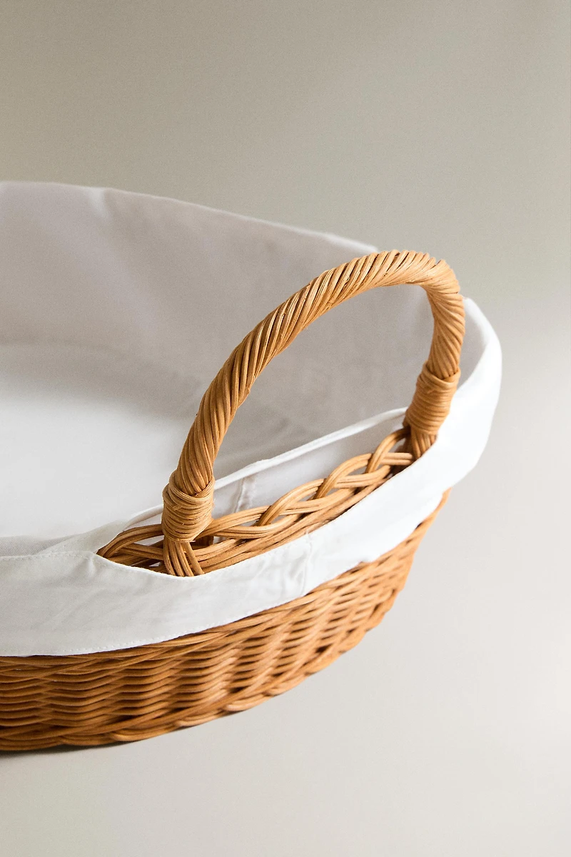 RATTAN AND COTTON IRONING BASKET