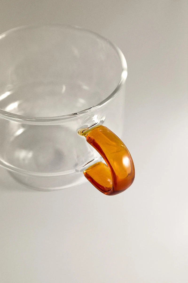 BOROSILICATE GLASS MUG TOWER WITH COLORED HANDLE (SET OF 4)